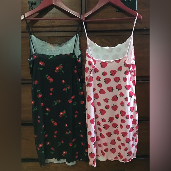 Bundle of 2 Cherry and Strawberry Print Lettuce Trim Bodycon Dresses, Size XS - Picture 3 of 7
